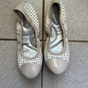 White and nude flats